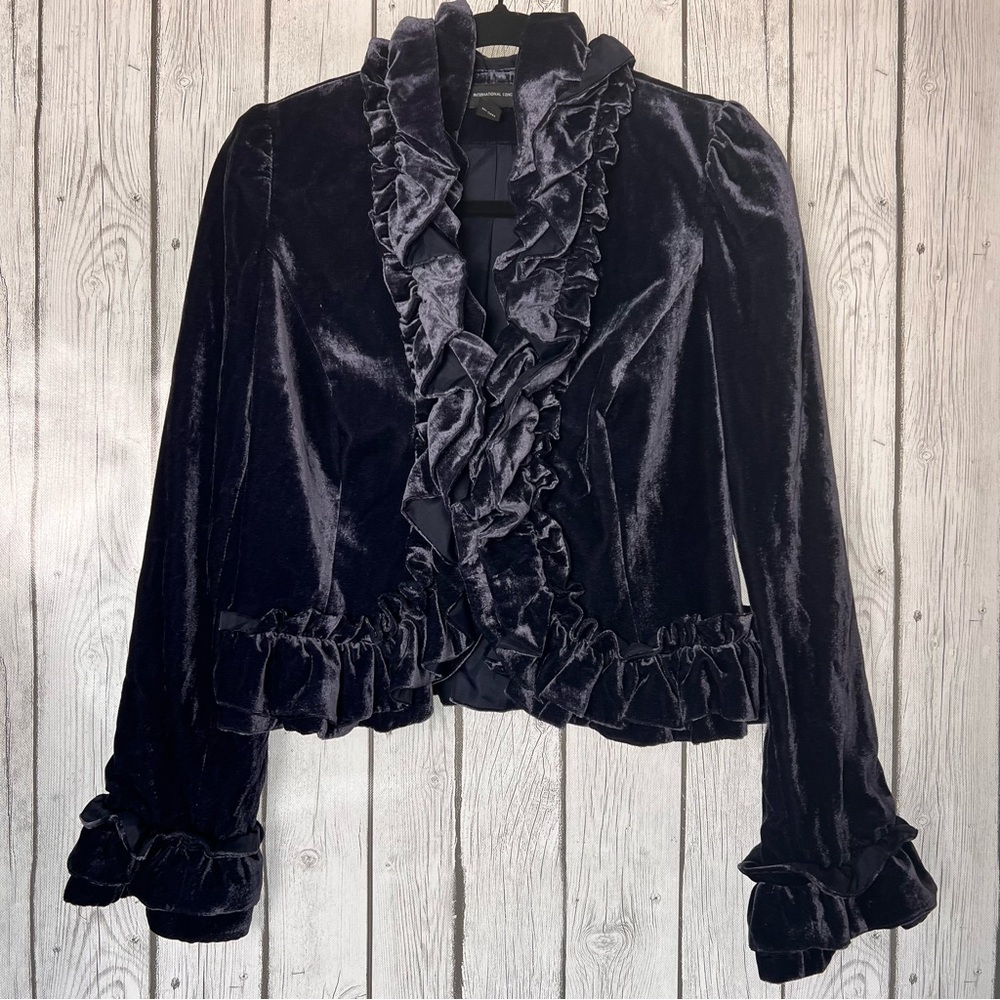 INC International Concepts Velvet Blazer with Ruffles size S